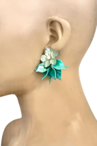 2.1/8&quot; Long Turquoise Aqua Flower Statement Earrings Casual Fun Colorful - £14.77 GBP
