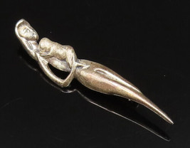 925 Silver - Vintage Mother &amp; Child Love Skinny Pointed Brooch Pin - BP9954 - £24.33 GBP