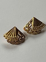 Vintage Curlicue Goldtone Fan w Tiny Clear Rhinestone Accents Post Earrings for - £10.53 GBP