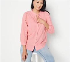 Susan Graver Embroidered Shirt w/ Blouson Sleeves (Coral Gables, Small) A397786 - £15.86 GBP