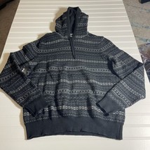 IZOD Sweater Mens Medium TTG Hoodie Pullover Black And Gray Cotton - $15.55