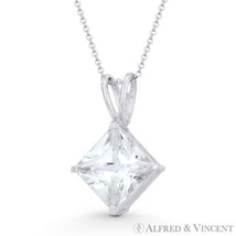 Solitaire 8mm Princess Cut CZ Crystal Rabbit-Ear 18mm Pendant in 14k White Gold - £47.55 GBP+