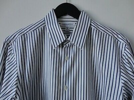 Banana Republic White Blue Stripe Cotton Fitted Men&#39;s Dress Shirt Top 16-16.5/L - £19.37 GBP