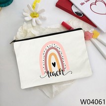 Teach Love Rainbow Print Makeup Bag Canvas Cosmetic Organizer Teacher Survival K - £6.84 GBP