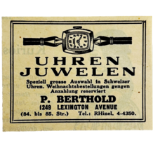 1945 WW2 German-USA Advertisement Berthold Jewelery Watch Shop NYC C94A - $368.38 MXN