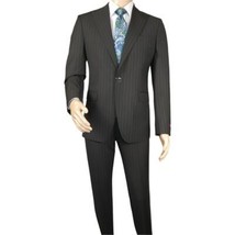 Men Suit BERLUSCONI Italian Wool 180's Pin Stripe One Button Peak UGS95-4 Black image 2