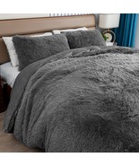 Shaggy Duvet Cover Queen Set, Cozy Faux Fur Crystal Velvet Fluffy Set - ... - $72.26
