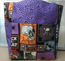 Skull Bats Halloween Potion Owl Spiders Large Purse Project Bag Handmade 14x16 - £37.15 GBP