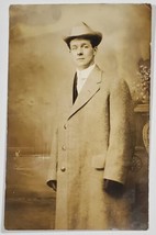 RPPC Handsome Gentleman Hat Overcoat Studio Portrait c1910 Postcard B21 - £7.82 GBP