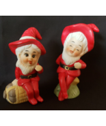 Vtg Red Pixie Elves Figurine Set 2 Red Ceramic Toadstool UCGC Christmas ... - $51.09 CAD