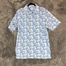 Straight Down Polo Shirt Mens Medium Blue Mountains Snow Peak Print UPF ... - $16.23