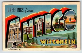 Greetings From Antigo Wisconsin Large Big Letter City Postcard Curt Teich Unused - £6.50 GBP