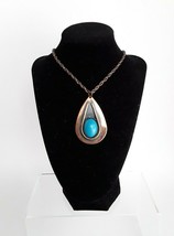 Copper Teardrop Faux Turquoise Pendant Chain Necklace Unsigned - £12.62 GBP