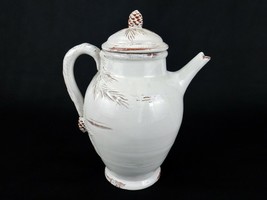 Pottery Coffee Pot, White Pine Earthenware #93049, Bas Relief Needles &amp; Cones - £19.47 GBP