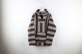 Vintage 90s Streetwear Mens 2XL Striped Color Block Knit Drug Rug Hoodie Brown - £43.48 GBP