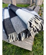 Black Checked Wool Throw Blanket Plaid - 100% New Zealand Wool (55&quot; x 80&quot;) - $123.09 CAD