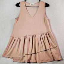 Gilli Tank Top Womens Size Large Blush Knit Casual Sleeveless V Neck Pleated - £11.52 GBP