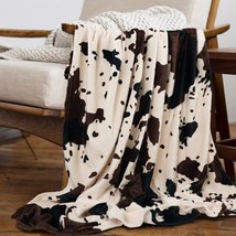 Yiyhuxf Cow Print Blanket Animal Brown Black Milky White Faux Fur Throw Blankets - £30.07 GBP