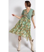 New GIGIO Size  S M L Green Floral Dot Print Twist Waist Asymmetrical Dress - $31.91 CAD