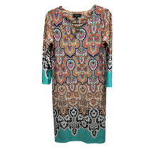 Melissa Paige Womens Shift Dress Multicolor Floral Stretch 3/4 Sleeve S - £22.55 GBP
