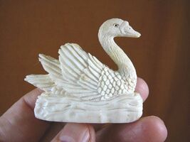 (SWAN-1) little white happy Swan shed ANTLER figurine Bali detailed carving - $77.99