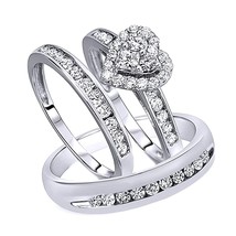 Lui Lei Diamanti Finti Wedding Ring Band Trio Sposa Set 14K Placcato Oro 2CT - £345.52 GBP