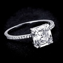 3.3CT Asscher Cut LC Moissanite 925 Silver Solitaire Engagement Ring 5-10 - £59.77 GBP