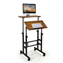 Height-adjustable Mobile Standing Desk with Split Top and Adjustable Ang... - $139.49
