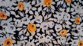 42″ X 44″ Blk Wht Cotton Jacquard Fabric W/ Yellow &amp; Orange Flowers Print - £6.26 GBP