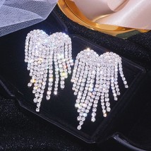 Rhinestone Tassel Earrings For Women Elegant Big Crystal Heart Drop Dang... - $13.14