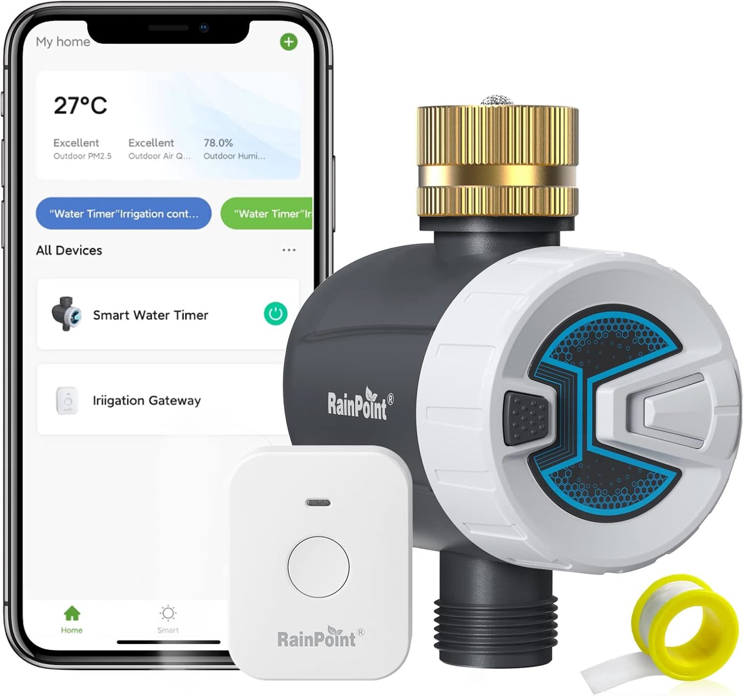 Water Timer With Rain Sensor: Rainpoint Wifi Sprinkler Timer, 2.4Ghz Wif... - $70.99