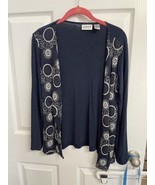 Chicos Travelers Navy Blue Embroidered Cardigan No Wrinkle Size Small (C... - £16.17 GBP