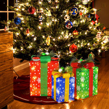 Set of 3 Gift Boxes Decoration 52 Warm White Led Lights Christmas Decoration - £68.42 GBP