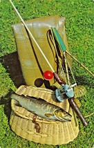 Hudson Ny ~ Bello Trout-Creek Canna da Pesca &amp; Rete ~ Greetings From Cartolina - £4.76 GBP