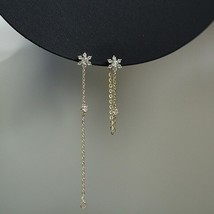 9ct Solid Gold Cluster Flower Chain Stud Earring dangle, wedding, 9K Au375, long - £107.14 GBP