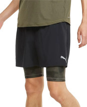 PUMA Graphic 2-In-1 Men&#39;s Running Shorts in Black/Grape Leaf- Size Medium - £23.92 GBP