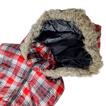 Max Rave Womens Puffer Vest Size Medium Black Red White Plaid Hooded Fau... - $35.63