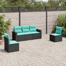 5 Piece Patio Sofa Set with Cushions Black Poly Rattan - $9,312.14 MXN
