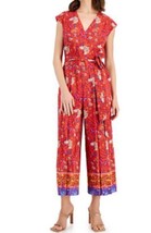 New Tahari Womens Floral Jumpsuit Size 14p Wide Leg V Neck Cap Sleeve- Spring - £46.03 GBP