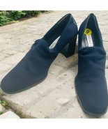Donald J Pliner Ida Pumps Shoes Size 9 Navy Blue Stretch Fabric 3&quot; Stack... - $442.66 MXN