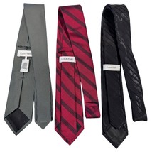 Calvin Klein 100% Silk Necktie Stripe Geo Tie Red Black 59.5&quot; X 2.5-4&quot; L... - $28.49