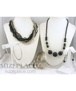 MULTI STRAND SEED BEAD NECKLACE + BLACK &amp; SILVER NECKLACE 2 PR EARRING B... - $13.60 CAD