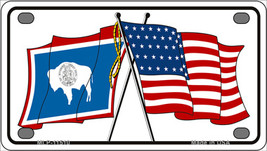 Wyoming Crossed US Flag Novelty Mini Metal License Plate Tag - $20.46 CAD