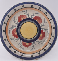 Tabletops Unlimited Flora  10 1/2&quot;  DinnerPlate Blue Band Black Dots Orange - £7.75 GBP