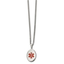 Chisel Stainless Steel Polished w/ Red Enamel Oval Medical ID Pendant 20in Chain - £43.71 GBP