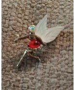 Vintage Dancing Girl Child Fairy Dress Pewter White Red Glass Metal Broo... - €7,99 EUR