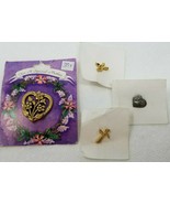 Pins Religious and Love Silver Heart Gold Cross Angel Mother Vintage Set... - £9.49 GBP