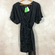 H&amp;M Black Velvet Floral Jacquard Faux Wrap Dress NWT Size 6 - £17.69 GBP