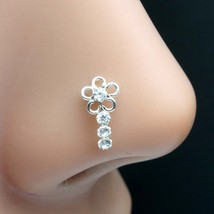 Ethnic Style Real Solid Silver White CZ Nose ring Push Pin - £10.72 GBP