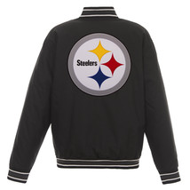 NFL Pittsburgh Steelers Poly Twill Jacket Black Embroidered Patch Logos JH Desig - £111.90 GBP